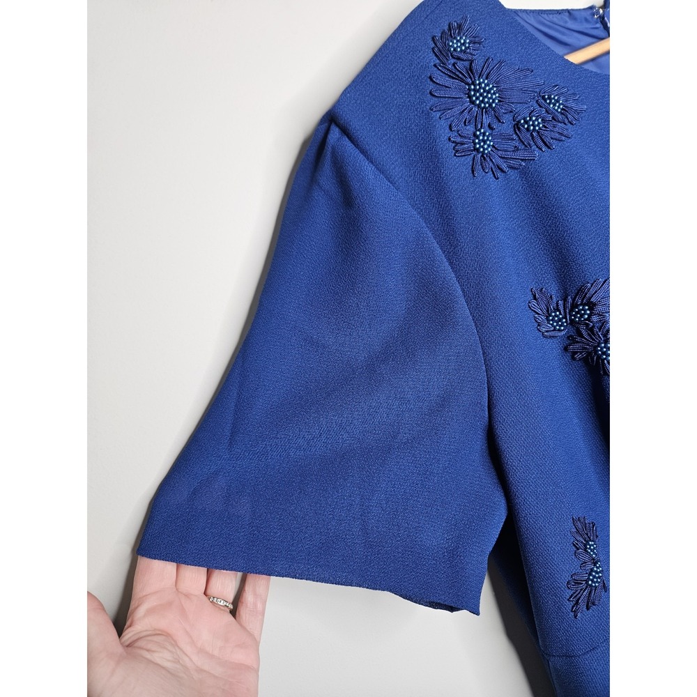 Jessica Howard Gown 20 Blue Floral Beaded Embroidered Crepe Cruise Event Evening - Picture 6 of 13